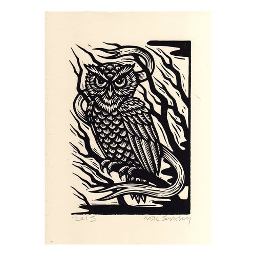 Owl Art Print - Woodcut Art - Bird Prints - Owl Decor - Owl Gifts - 8x11 Woodcut Print