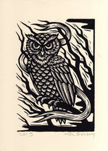 Load image into Gallery viewer, Owl Art Print - Woodcut Art - Bird Prints - Owl Decor - Owl Gifts - 8x11 Woodcut Print