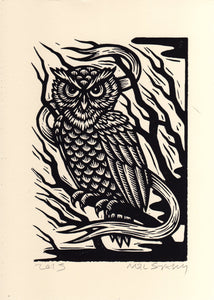 Owl Art Print - Woodcut Art - Bird Prints - Owl Decor - Owl Gifts - 8x11 Woodcut Print