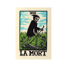 Load image into Gallery viewer, Tarot Card Art Print - Death Tarot Card- Linocut Art Print - Goth Decor - Home Decor - Occult Art - Esoteric Art - Boho Decor - Prints - Art