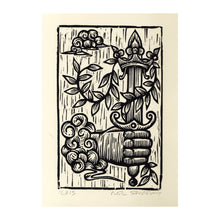 Load image into Gallery viewer, Tarot Art Linocut Print - Ace of Swords Tarot Card -  Original Handmade Woodcut Print, Occult Art - Goth Art - Linocuts - Block Prints