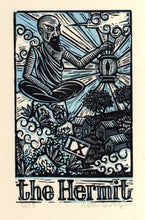 Load image into Gallery viewer, Tarot Art Print - Hermit Tarot Card Linocut - Tarot Print - Hermit Tarot Linocut Print - Occult Wall Art - Boho Decor - Fortune Telling