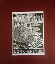 Load image into Gallery viewer, Wolf Man Poster Print - Woodcut Print - Werewolf Art  - Classic Horror Movie Art - Halloween Decor - Halloween Gift - Lon Chaney - Linocut