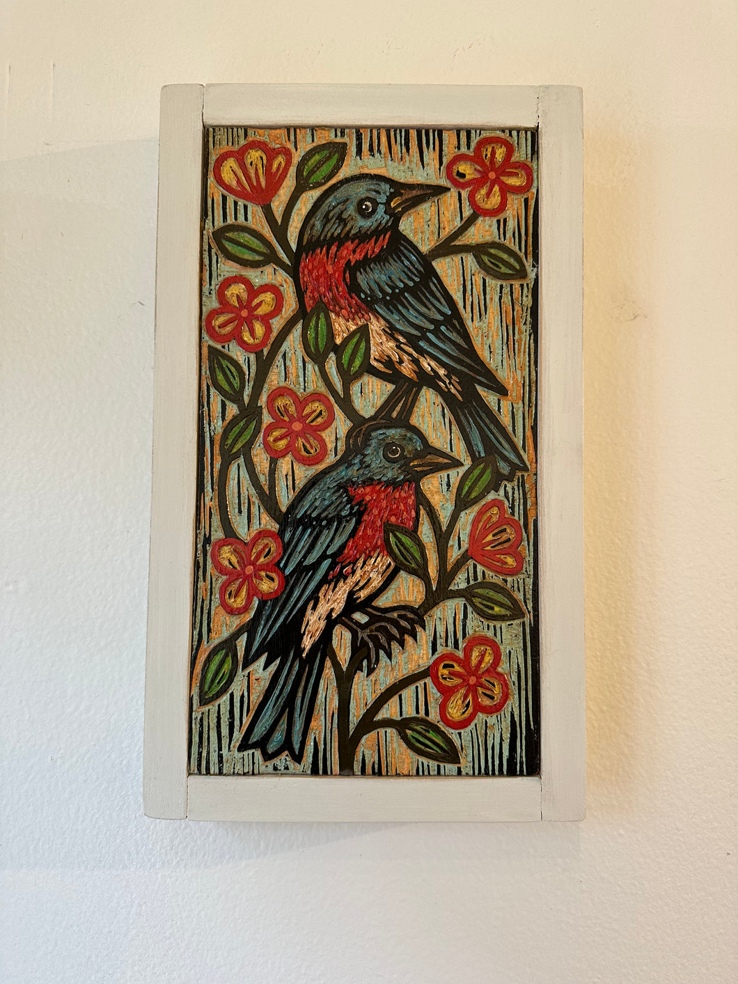 Original Art Painting on Wood - Eastern Bluebirds