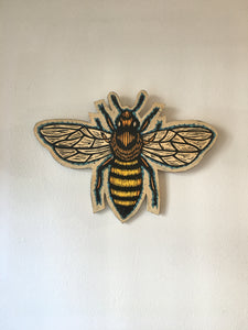Honey Bee Art - Honey Bee Linocut Painting on Wood - Ready to Hang Art - Home Decor - Gift for Him - Gift for Her - Anniversary Gift Wood