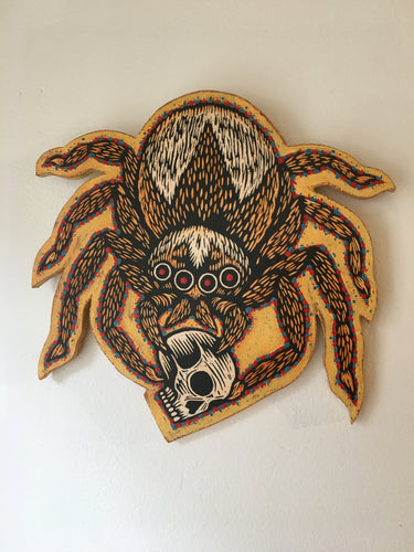Weird Art for Modern Goth Home Decor - Tarantula Spider and Skull Wall Art - Woodcut Wall Art for Living Room - Gift for Him - Horror Art Goth Tarantula Spider Print on Wood Cutout Wall Art