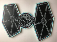 Load image into Gallery viewer, Tie Fighter Woodcut Print on Wood Cutout - Unique Gift for Him - Man Cave Decor